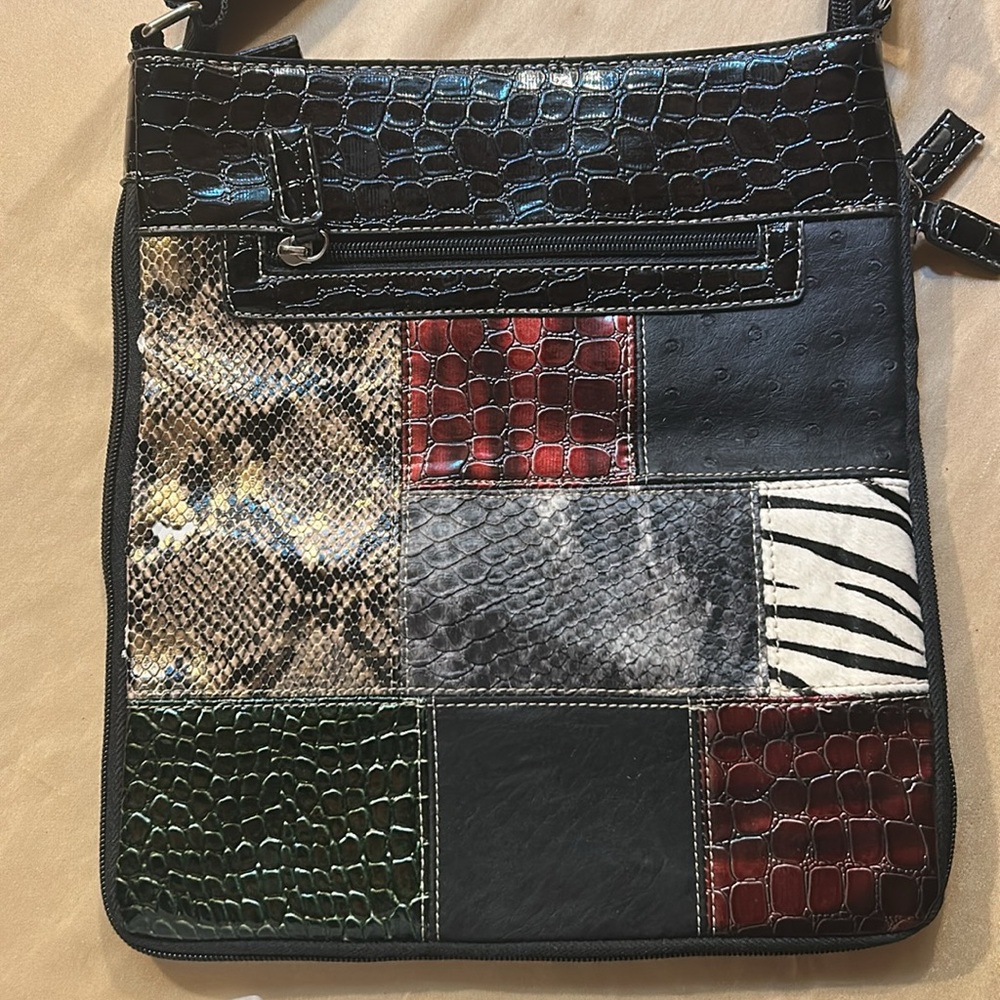 Expandable Patchwork Leather Crossbody Messenger … - image 2
